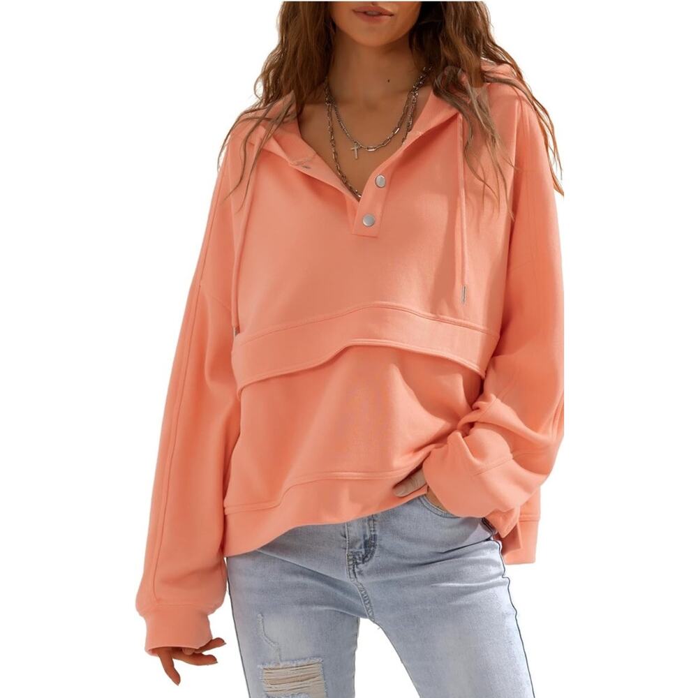 EXLURA Womens Casual Long Sleeve Sweatshirts Hoodies Loose Hoodie Pink 2xl BB2